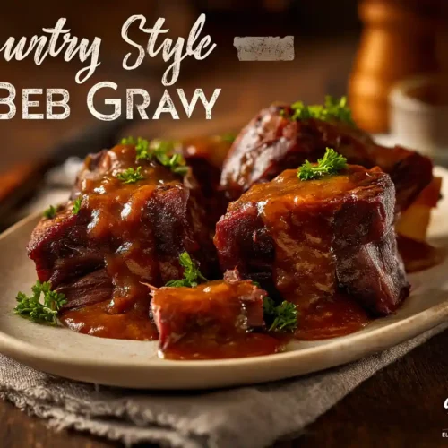 recipe card image for country style beef ribs and gravy