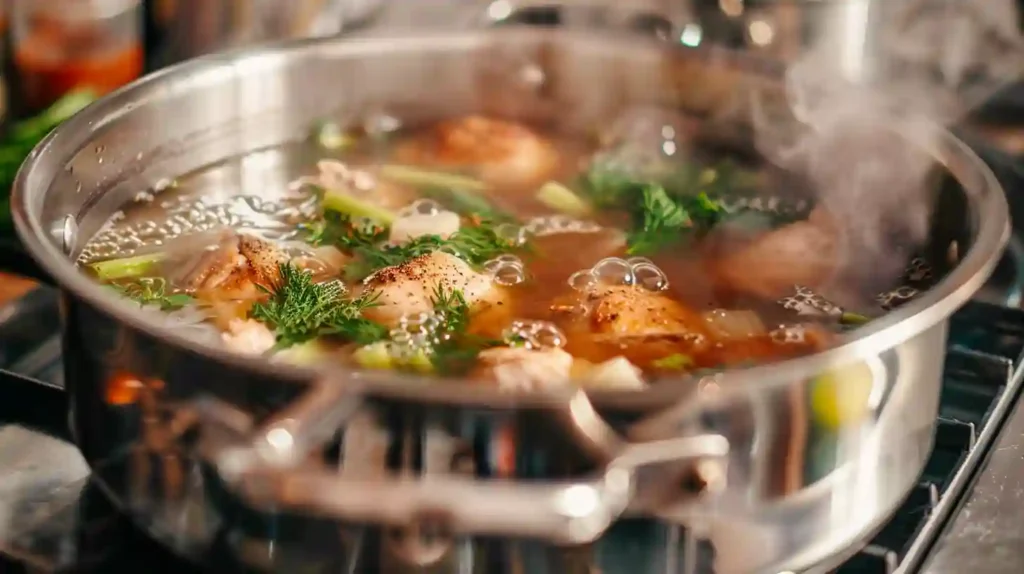 Jewish chicken soup recipe simmering in pot