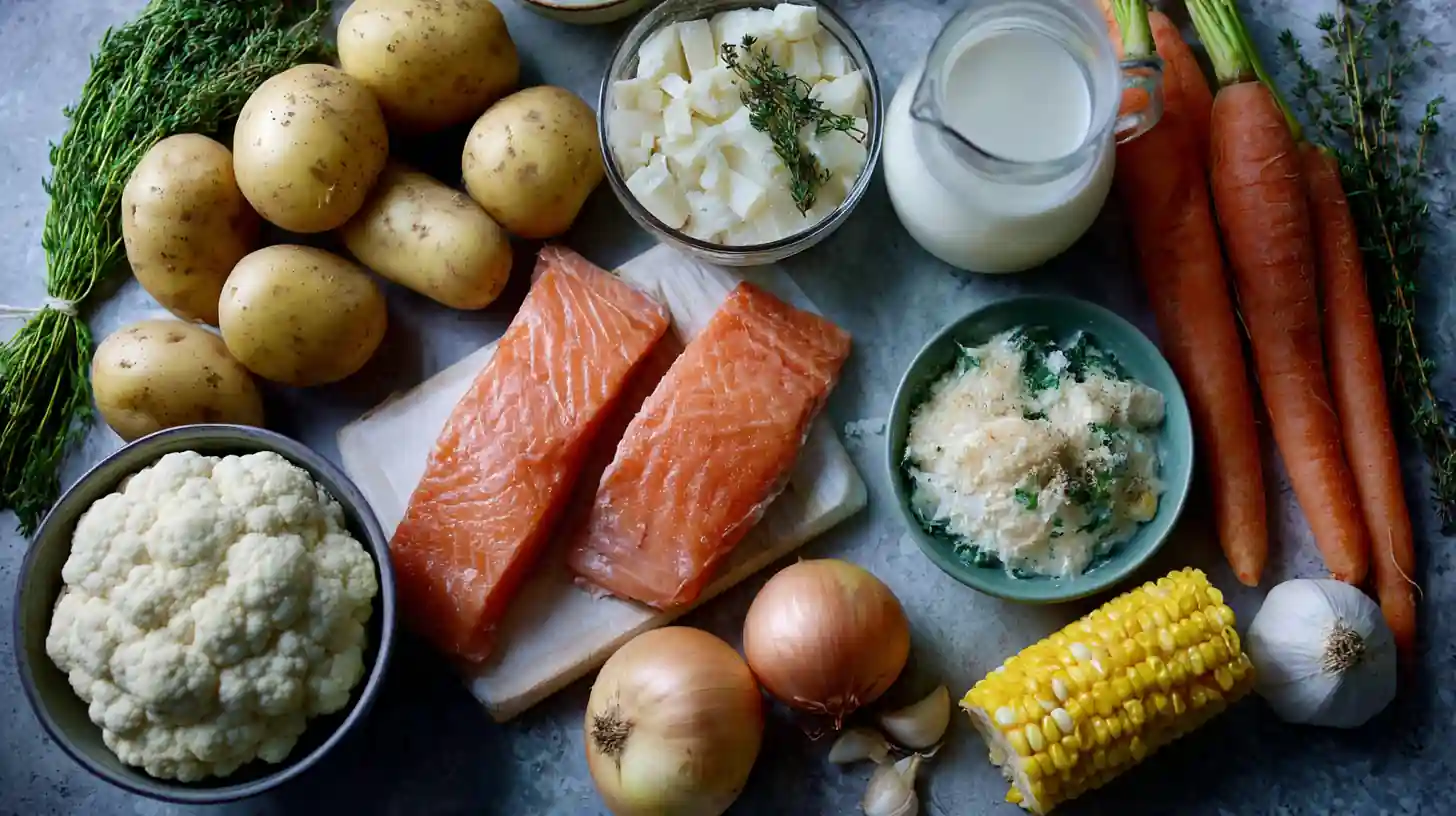 Ingredients for smoked salmon chowder