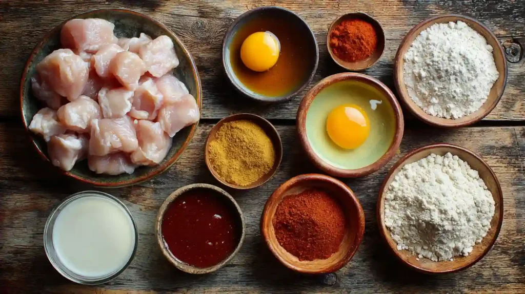 Ingredients for boneless chicken wings recipe laid out