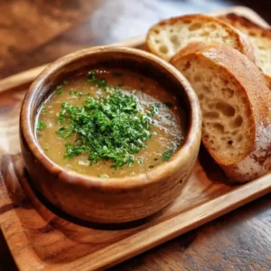Onion soup recipe serving bowl parsley bread