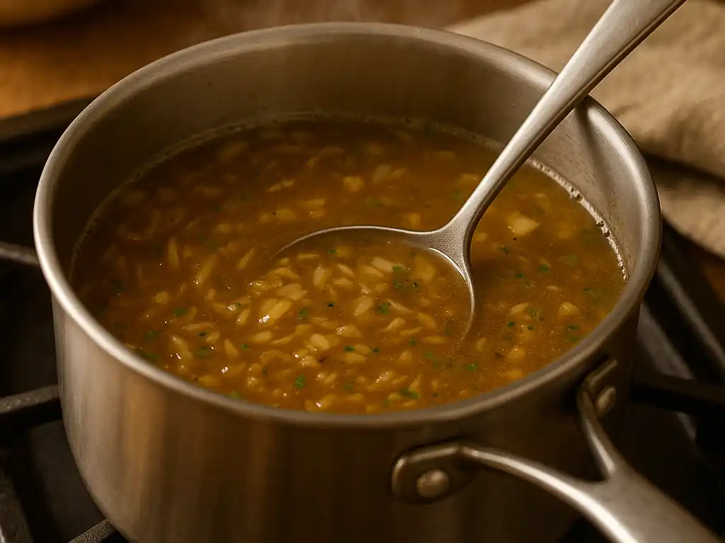 Onion soup recipe simmering homemade mix