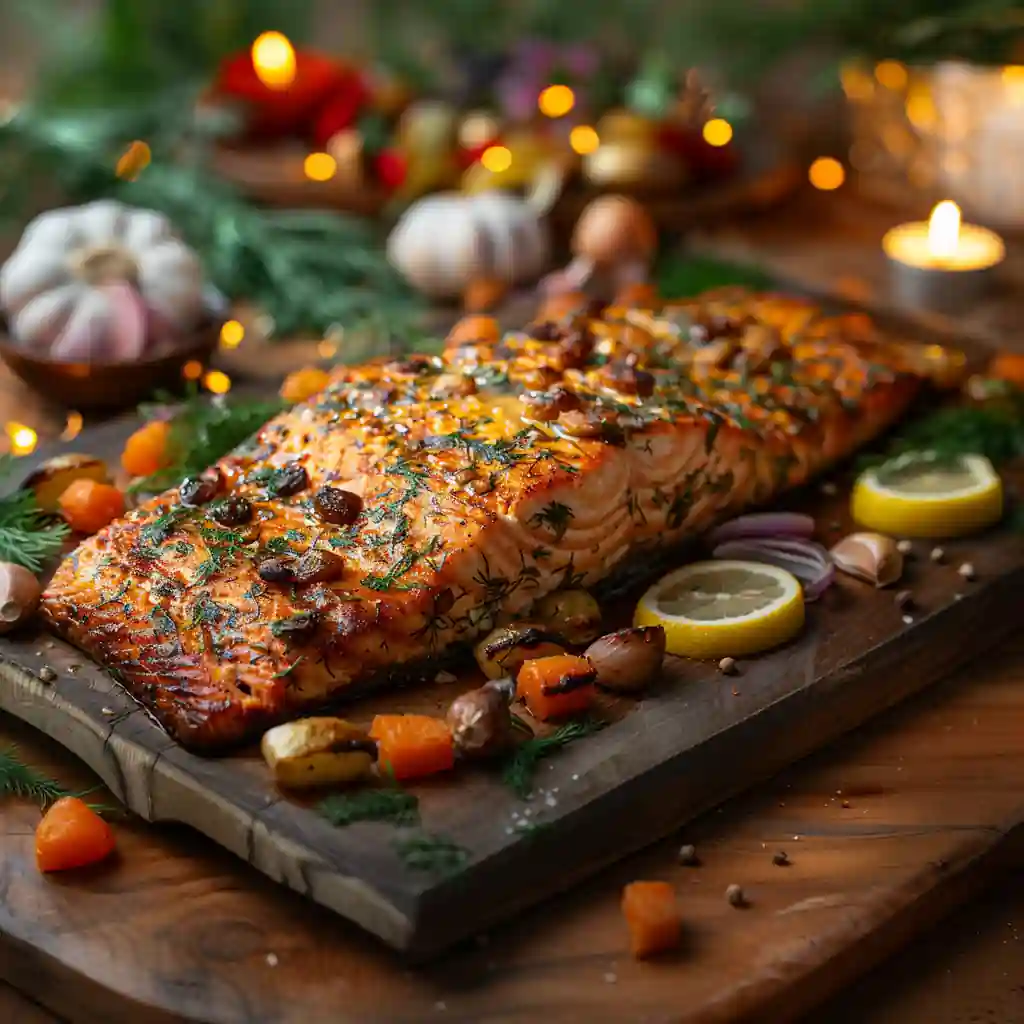 Asian salmon recipe with fresh salmon fillet seasoned with herbs, garlic, lemon, and vegetables – perfect salmon seasoning recipe
