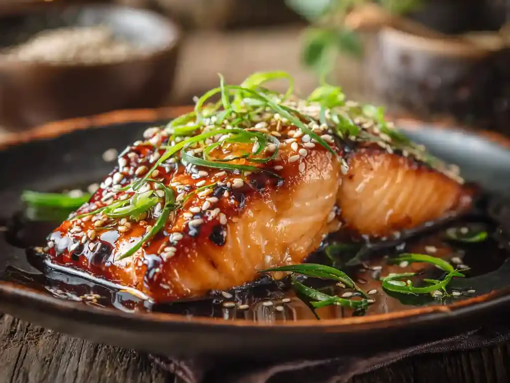 Asian Salmon Recipe served with sesame and green onions