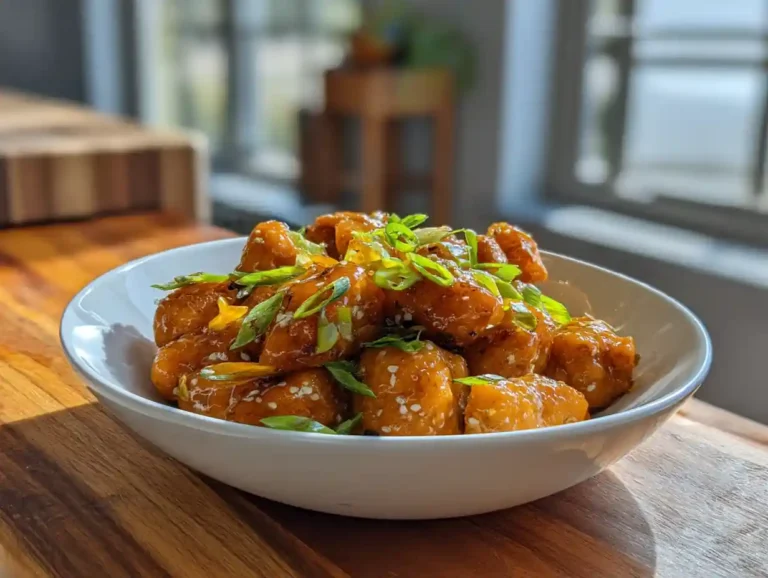 Healthy orange chicken recipe in modern kitchen