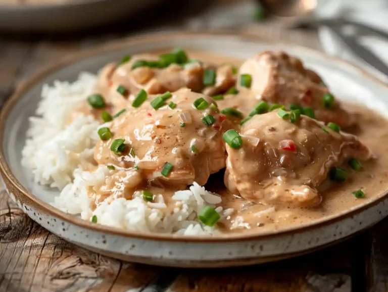 Crockpot chicken and gravy recipe served with rice