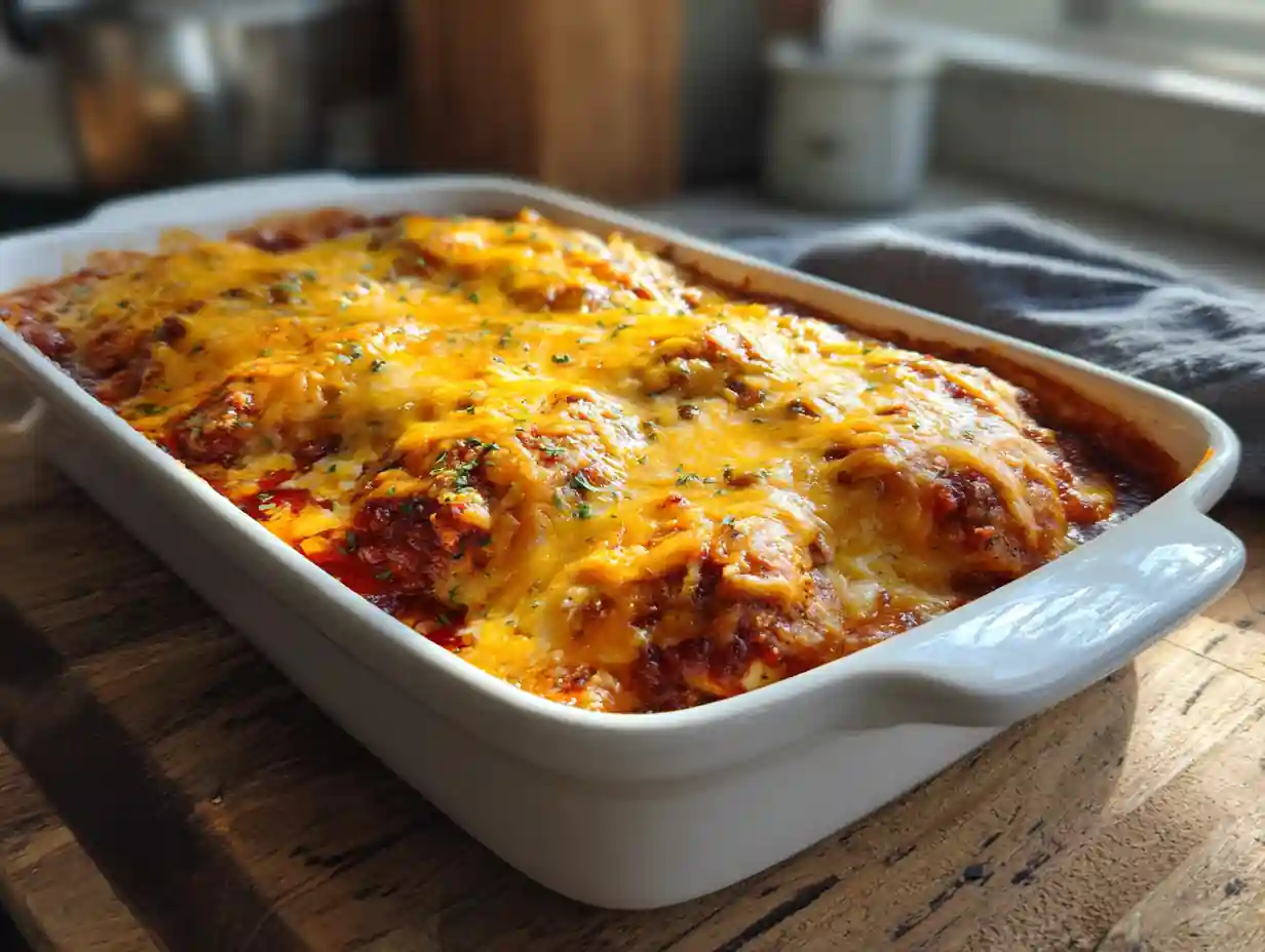 Salsa chicken recipe baked with melted cheddar