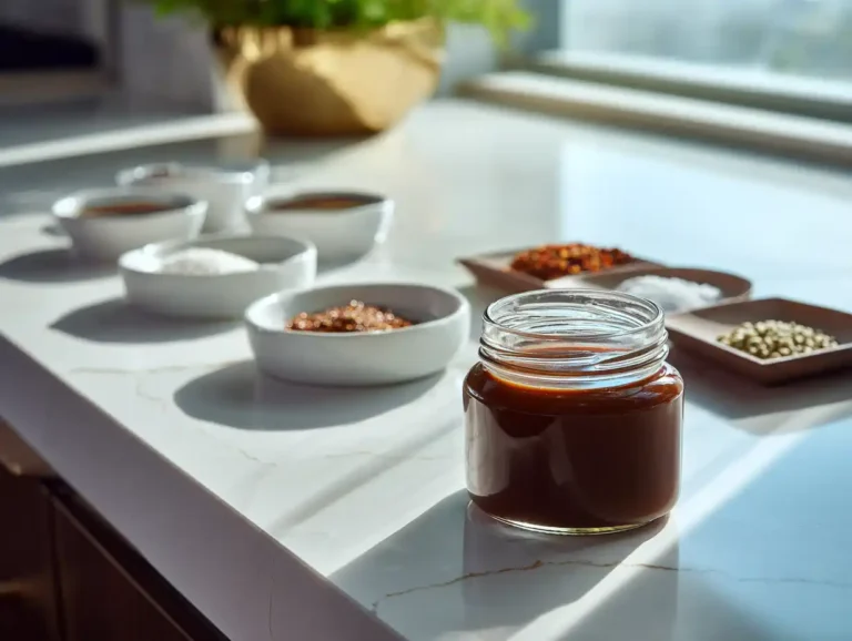 Carolina barbecue sauce recipe jar on modern kitchen counter