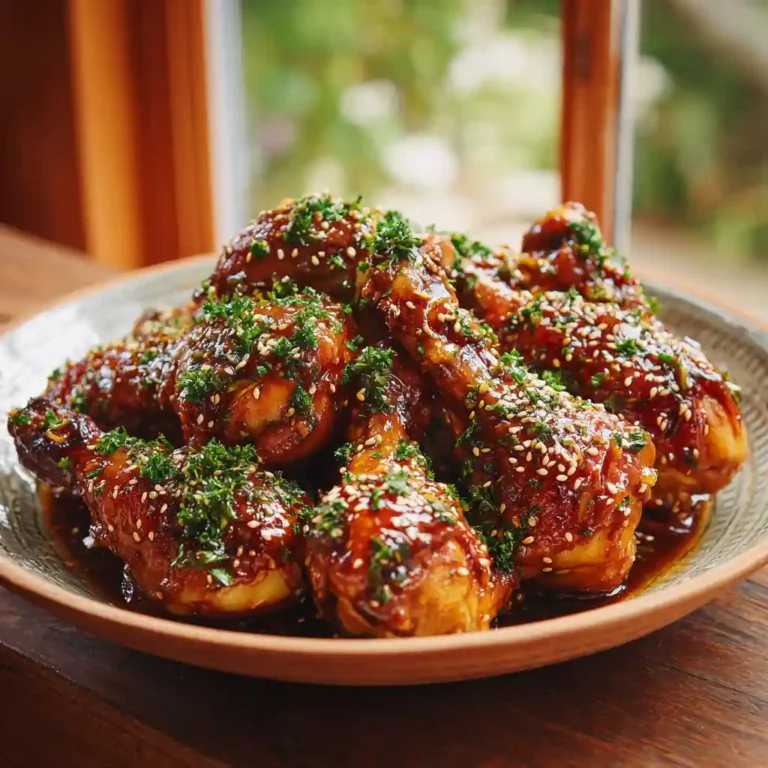 Crockpot chicken legs with honey garlic glaze on a platter