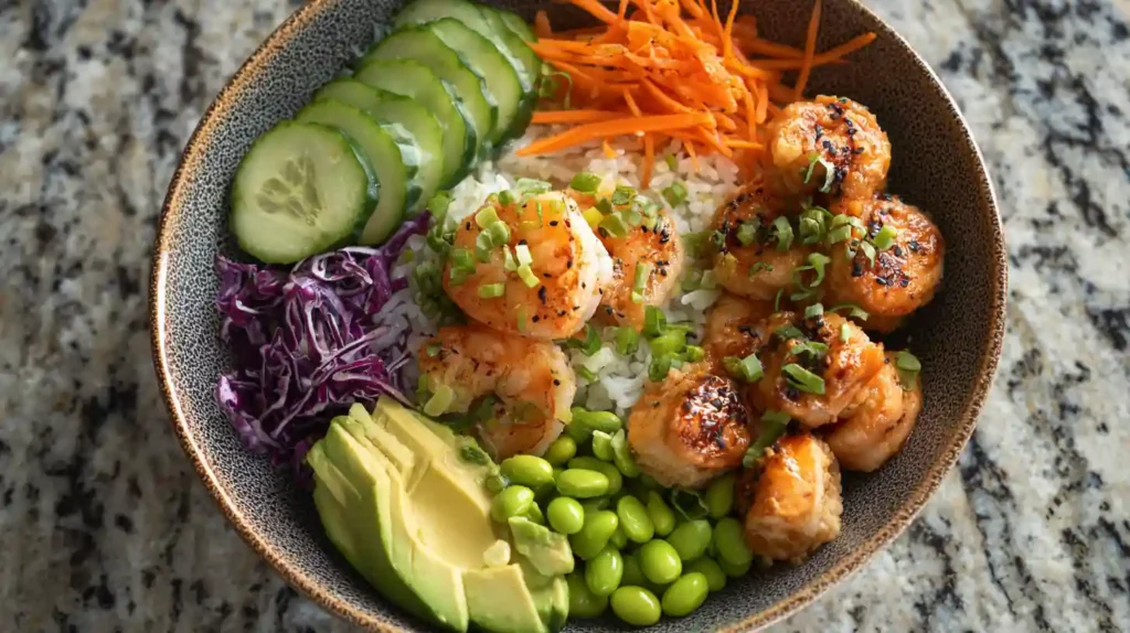 Salmon and shrimp variation of salmon bowl recipe
