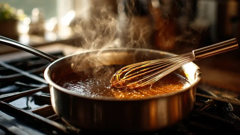 Cooking Carolina barbecue sauce recipe in saucepan