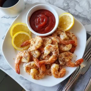 Recipe card image of Old Bay steamed shrimp recipe served with lemon