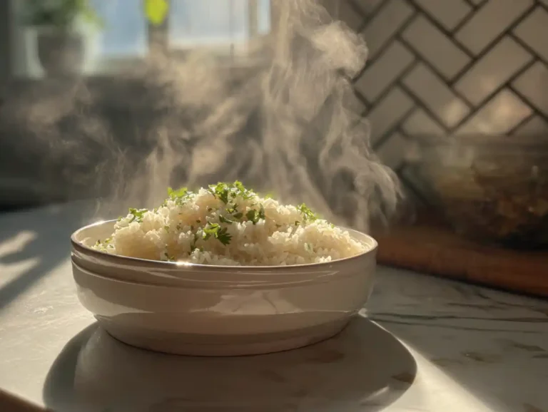 Rice steamer garlic butter rice served fresh in modern kitchen