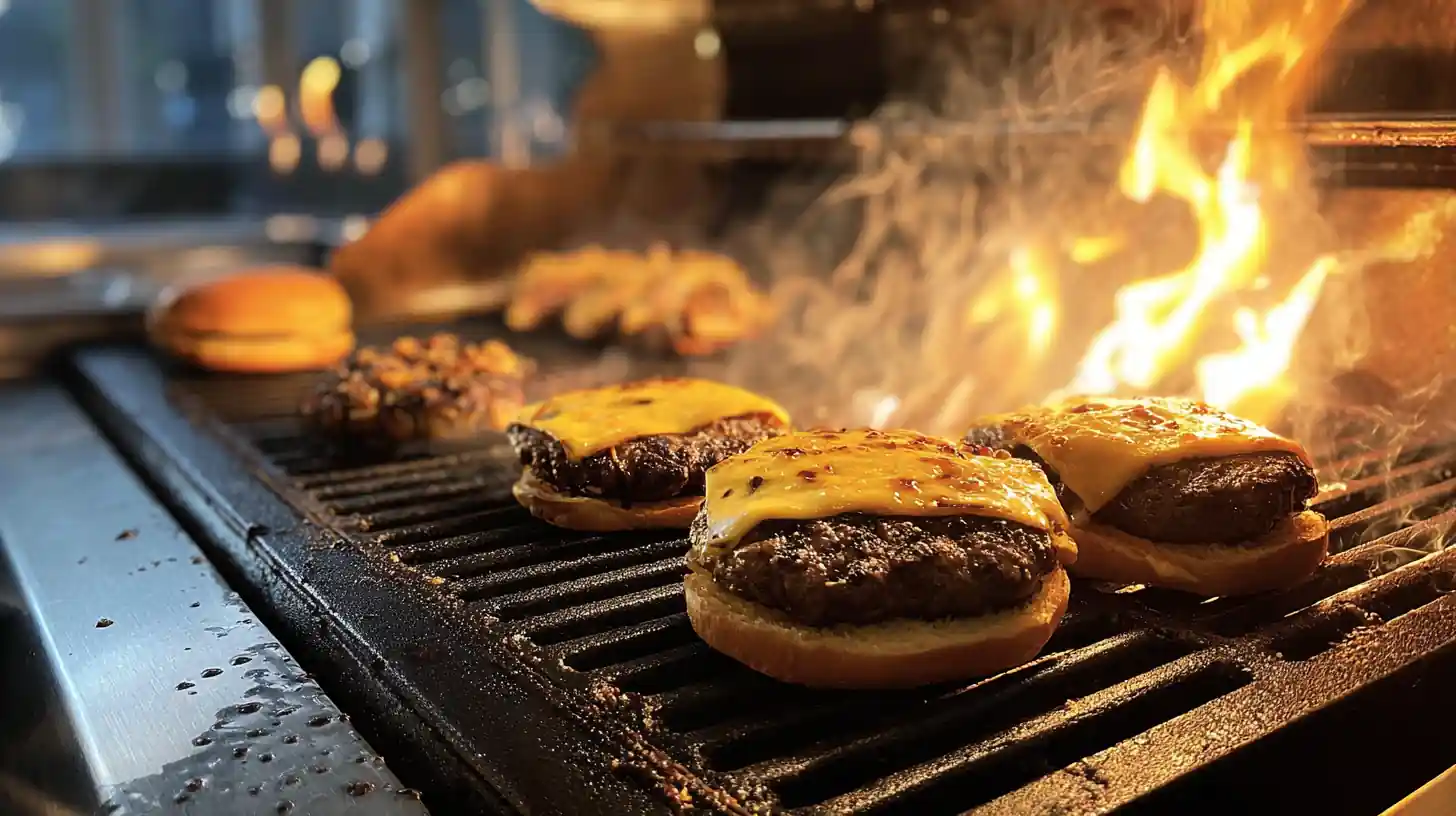 Burgers grilling on BBQ