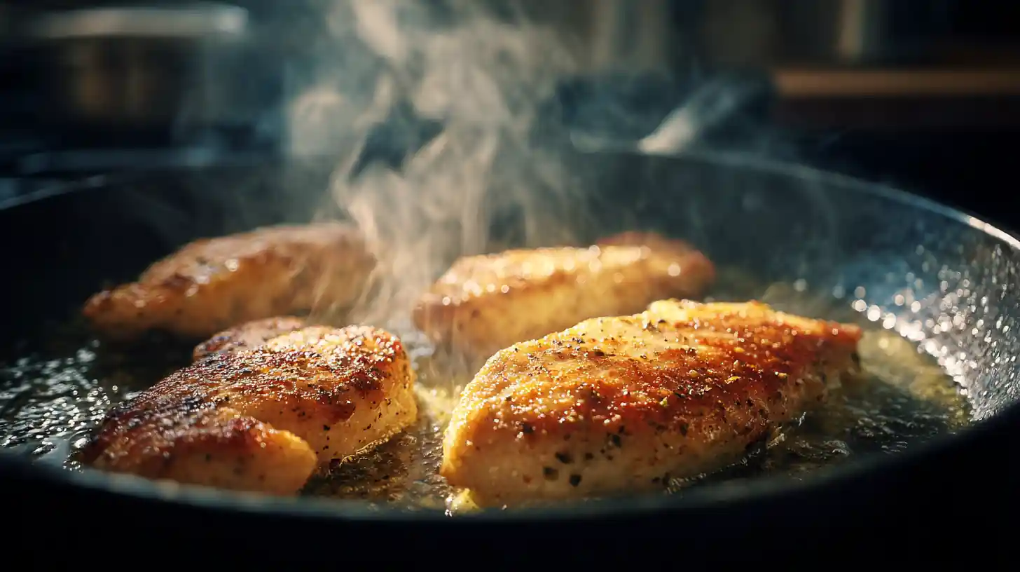 Searing chicken for Marry Me Chicken Crockpot Recipe