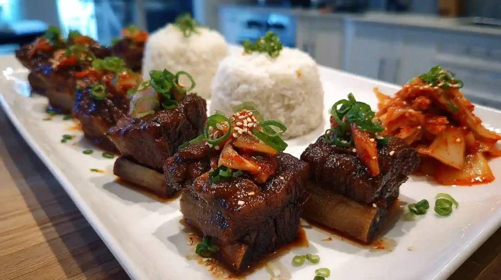 Serving Korean beef short ribs recipe with sides