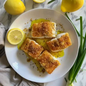 Air fryer cod recipe card with ingredients