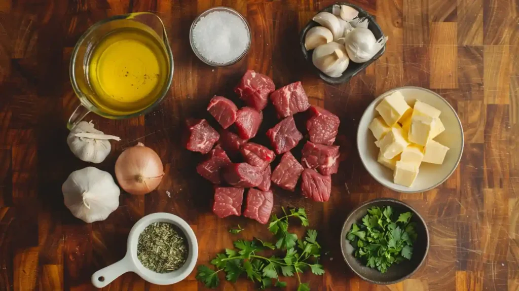 Ingredients for beef tips and gravy recipe