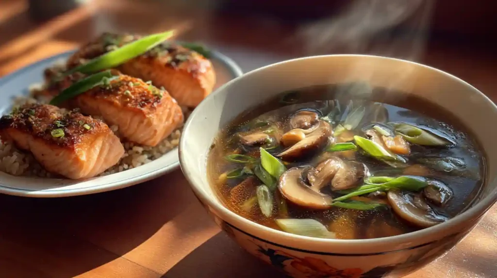 Japanese clear soup recipe served with salmon dishes