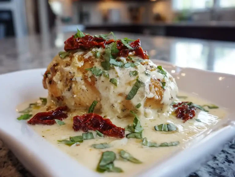 Marry Me Chicken Crockpot Recipe featured with creamy sauce