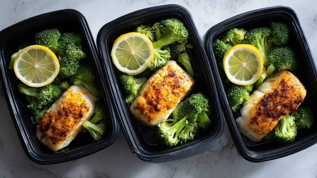 Meal prep air fryer cod with vegetables