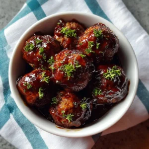 BBQ meatball recipe served in a bowl with barbecue sauce