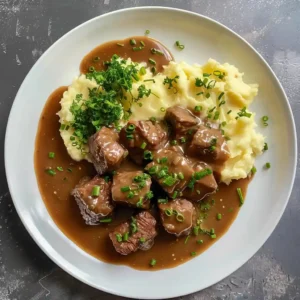 Recipe card image of beef tips and gravy recipe