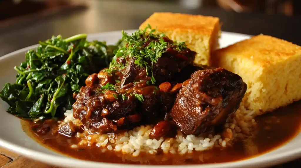 Oxtail Crockpot Recipe Served with Rice and Sides