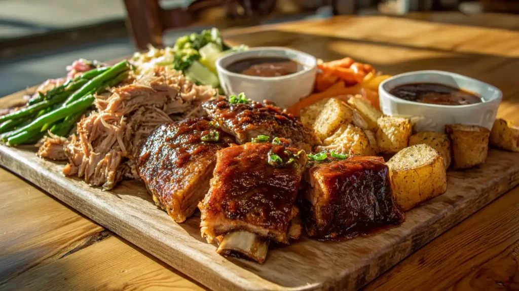Pulled, ribs, and vegetables with Carolina barbecue sauce recipe