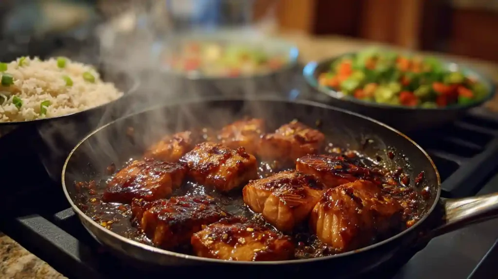 Salmon bites cooking for salmon bowl recipe