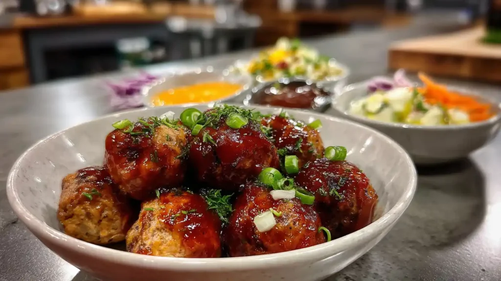 Different sauce variations of bbq meatball recipe served in bowls