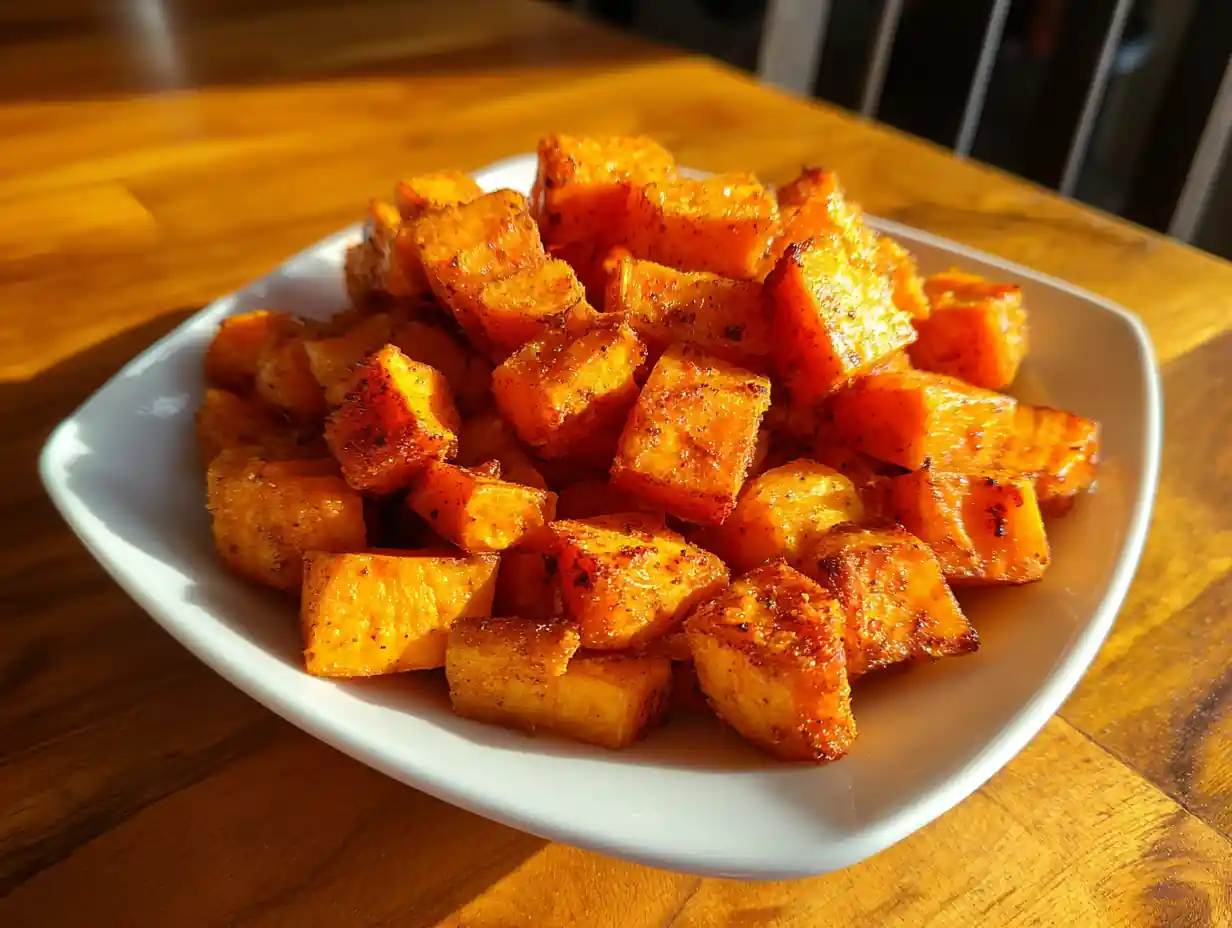 Crispy sweet potato air fryer recipe in a modern kitchen