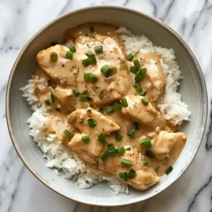 Crockpot chicken and gravy recipe served in a bowl