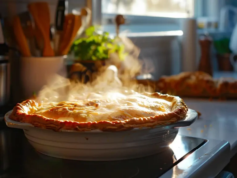 Chicken pot pie recipe with cream of chicken soup in modern kitchen