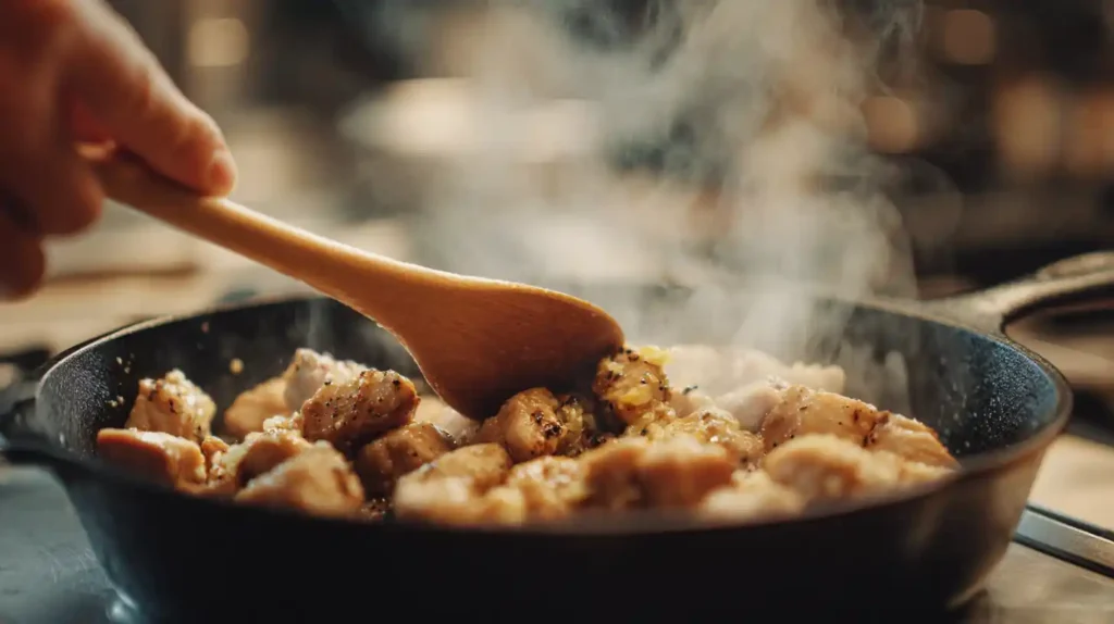 Hibachi chicken recipe cooking in garlic butter skillet