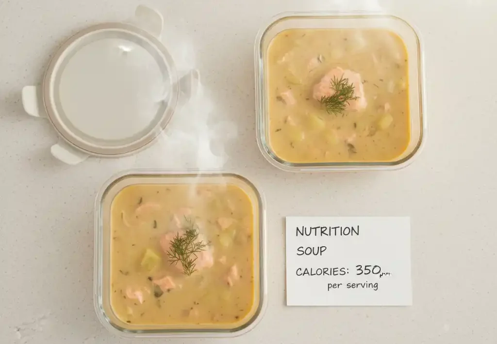 storing creamy salmon soup in airtight glass containers