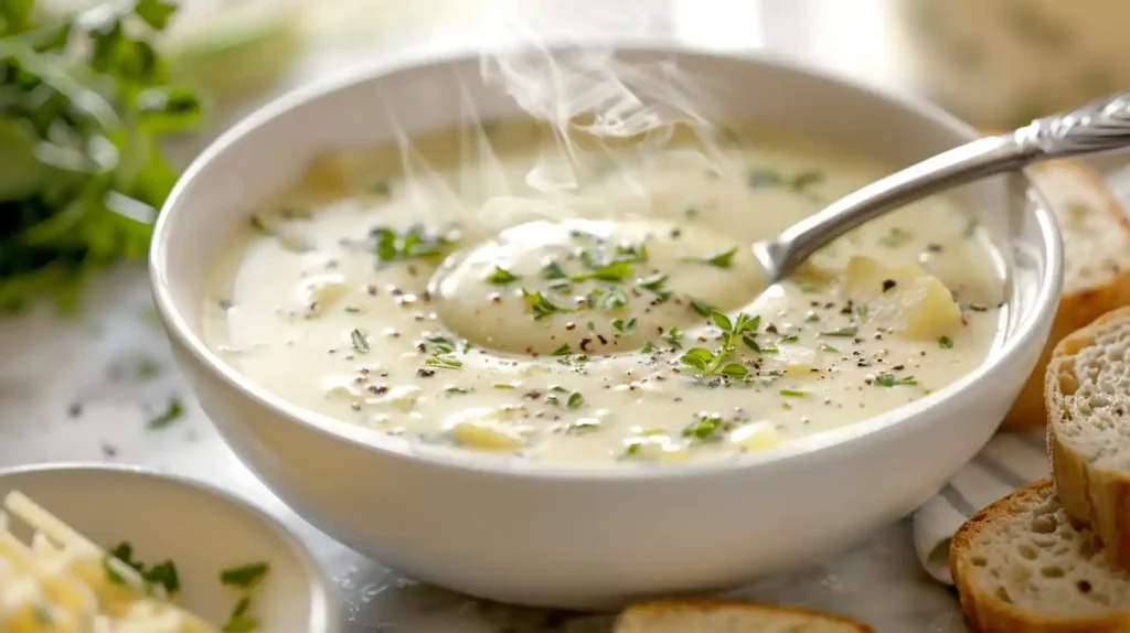 Serving Crock Pot Potato Soup with Bread
