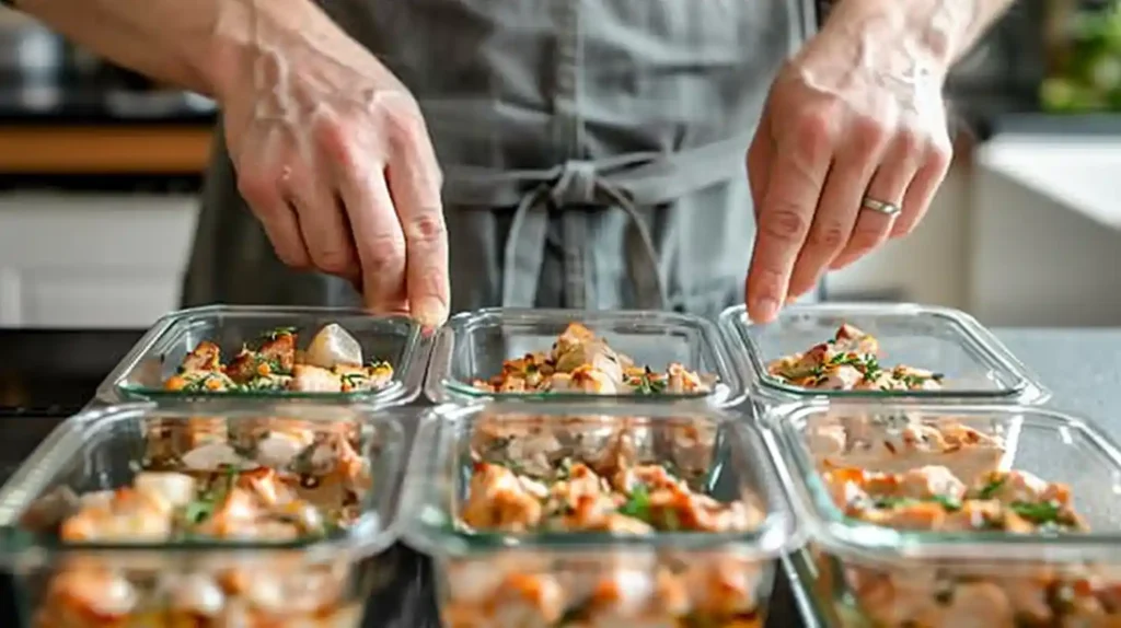 Storing leftover Chicken Scarpariello meal prep containers