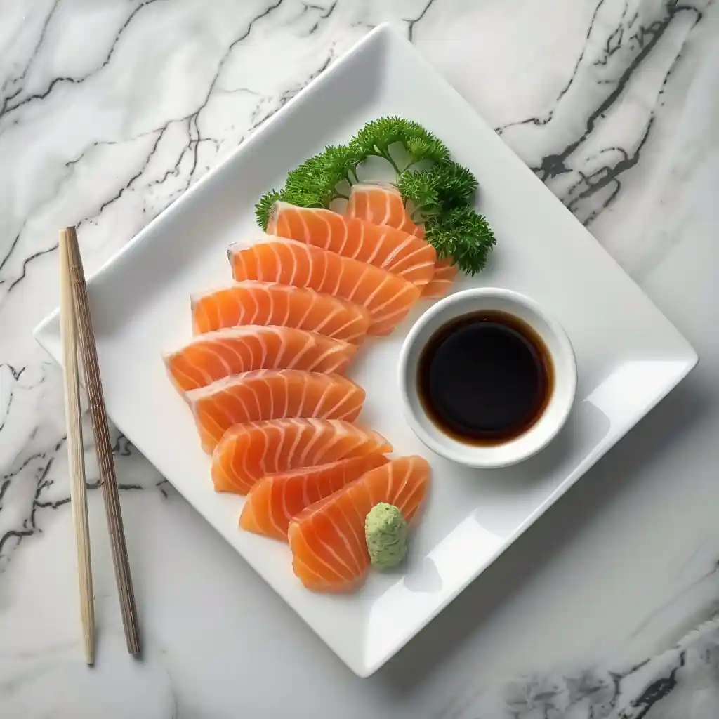 Salmon Sashimi beautifully served on a minimalist plate