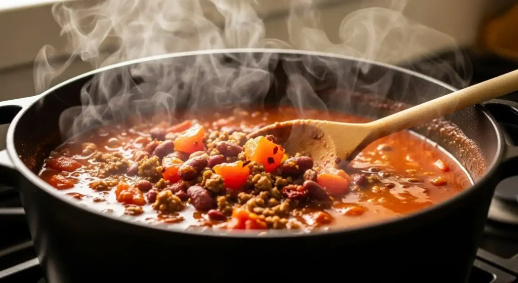 Best chili recipe simmering in pot