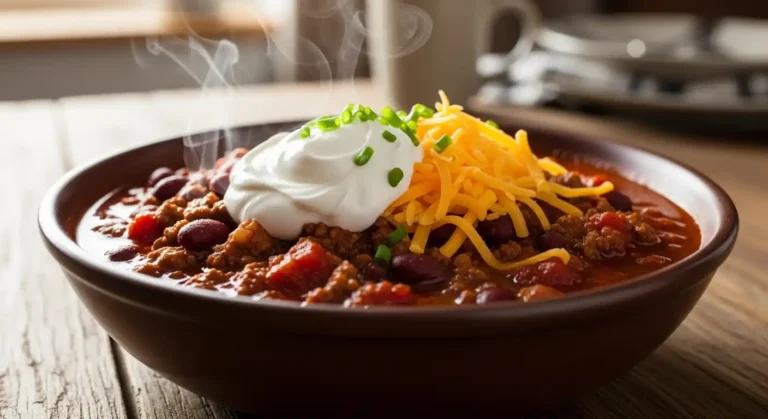 Best chili recipe in a cozy kitchen bowl