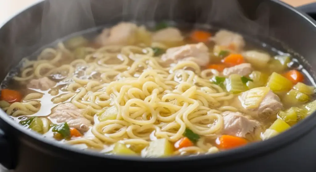 simmering chicken noodle soup recipe