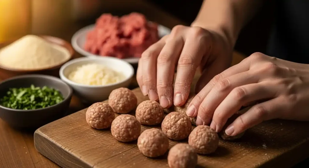 Forming meatballs in modern kitchen Forming meatballs in modern kitchen