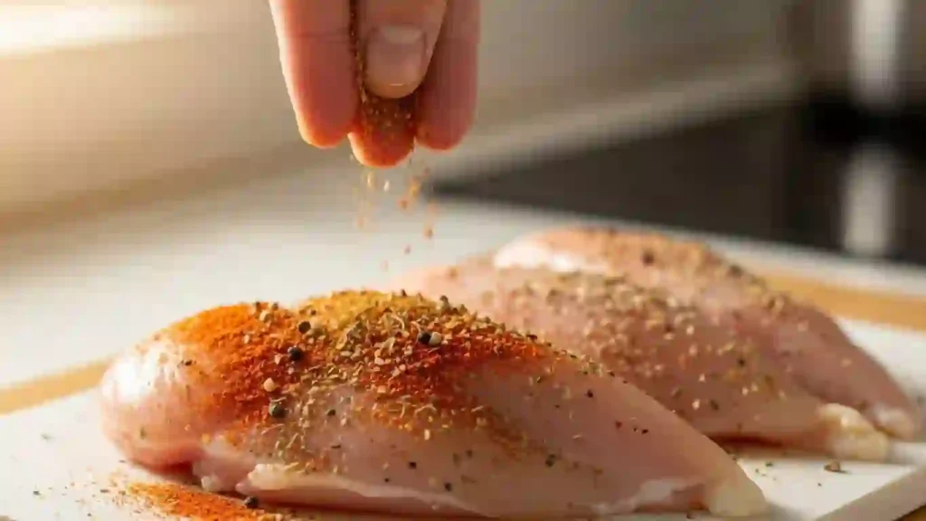 Seasoning chicken breasts before cooking in the air fryer