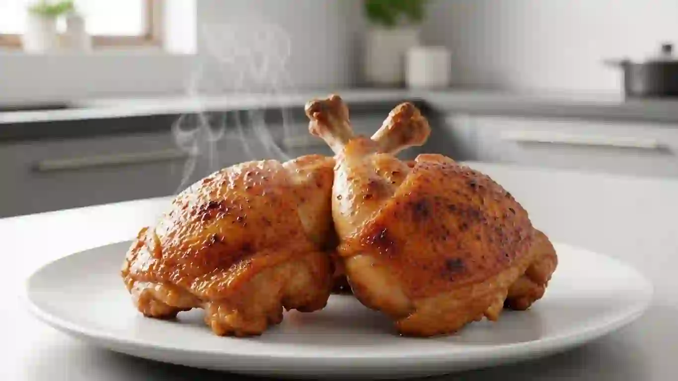 air fryer chicken thighs with crispy golden skin on a plate