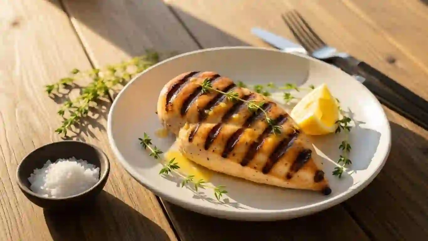 grilled chicken breast with char marks on a plate