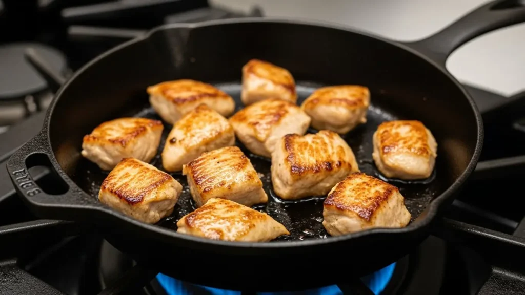 Golden seared chicken for creamy garlic parmesan chicken pasta