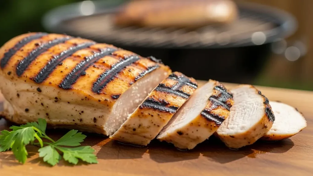 Juicy grilled chicken breast sliced with char marks for a quick dinner -Easy chicken recipes-