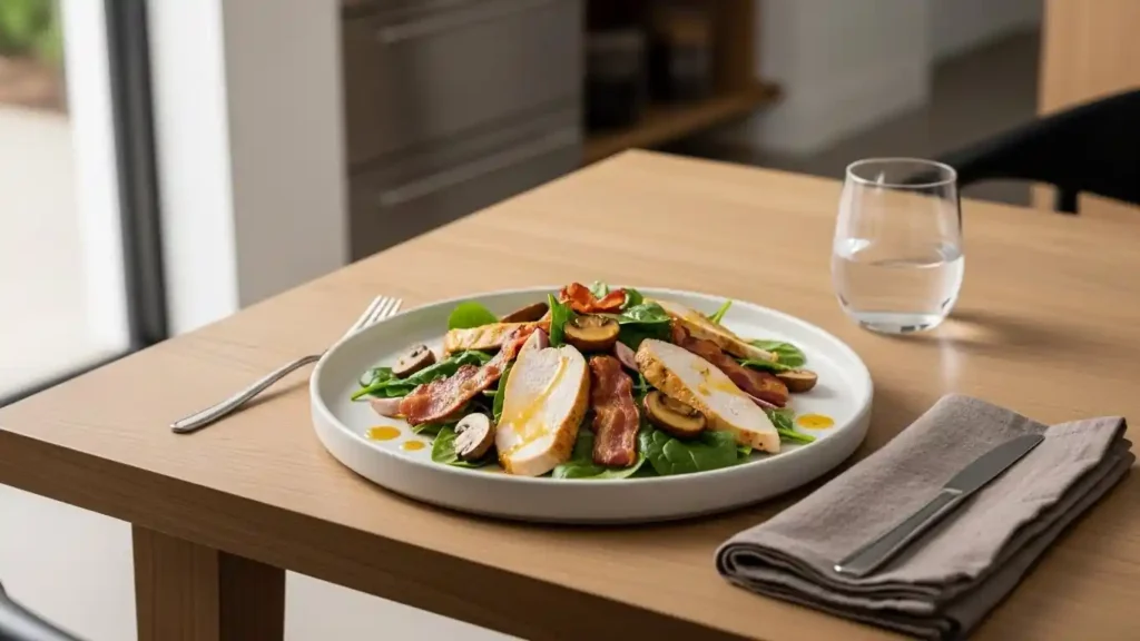 elegant warm chicken salad served for dinner