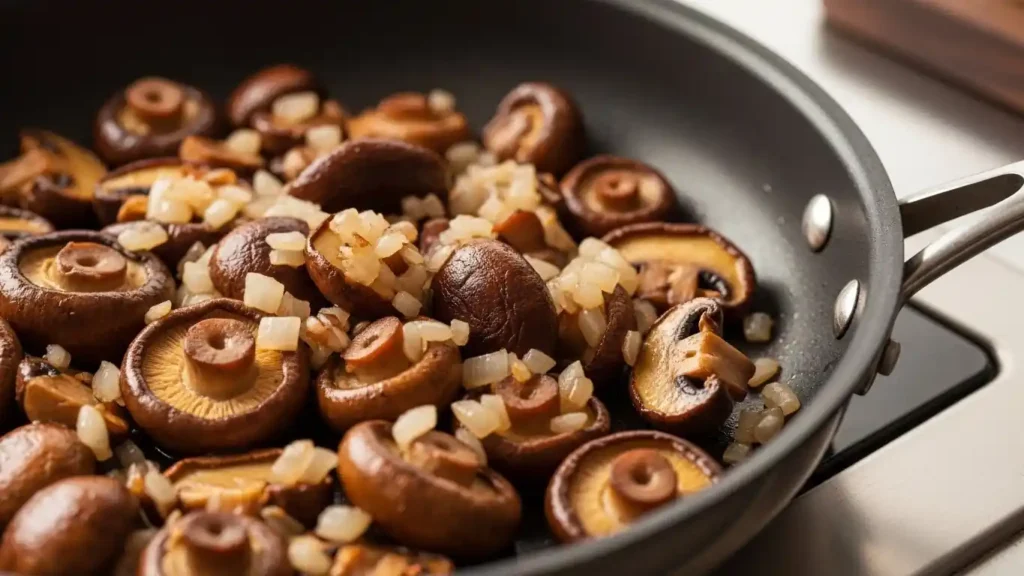 sautéed mushrooms and shallots for warm chicken salad